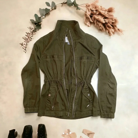 Old Navy Olive Military Green Twill Field Utility Full Zip Jacket Outerwear - Picture 1 of 7